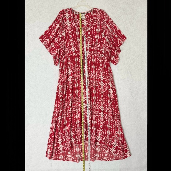 Knox Rose Dress Womens Large Midi Maxi Red White Button Front Short Sleeve Boho - Picture 8 of 15
